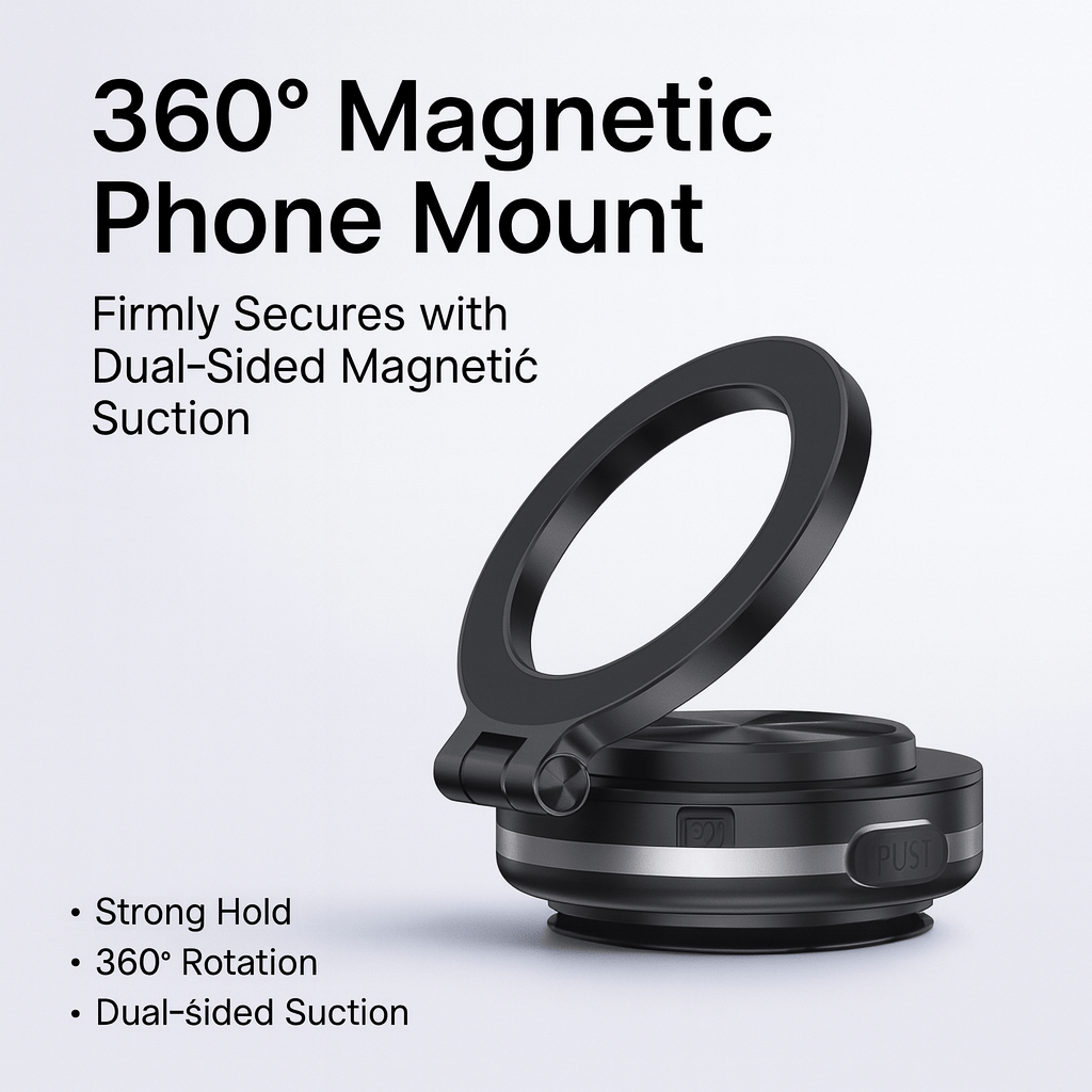 Magnetic Car Phone Mount – Double - Sided Suction, 360° Foldable Holder - GadgetBargain