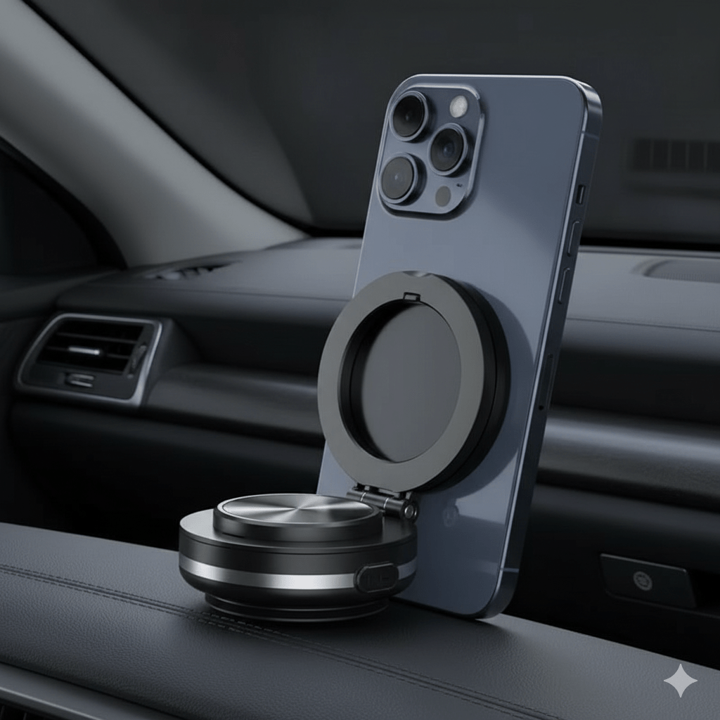 Magnetic Car Phone Mount – Double - Sided Suction, 360° Foldable Holder, Works With All Smartphones - GadgetBargain