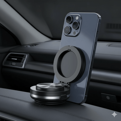 Magnetic Car Phone Mount – Double - Sided Suction, 360° Foldable Holder, Works With All Smartphones - GadgetBargain